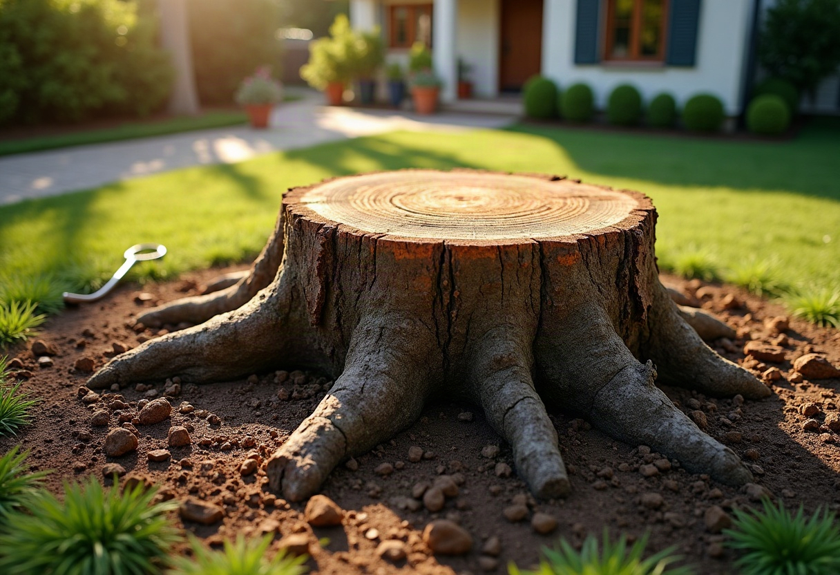 Racines d'arbres et dégâts sur la maison : fondations, canalisations, terrasses — ce que tout propriétaire doit savoir 2 Système racinaire d'arbre exposé après extraction, racines visibles sous la surface d'une terrasse
